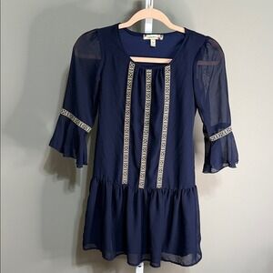 Speechless Girls Boho Navy Embroidered Peplum Top Size 10
